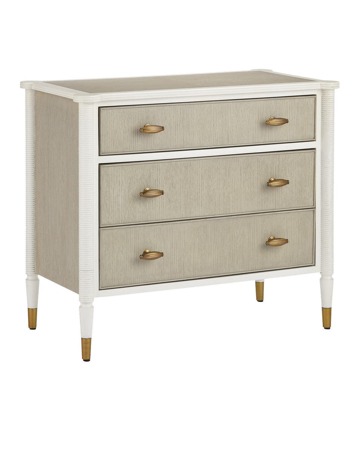 Currey and Company Chest from the Aster Collection collection in Off-White/Fog/Polished Brass finish