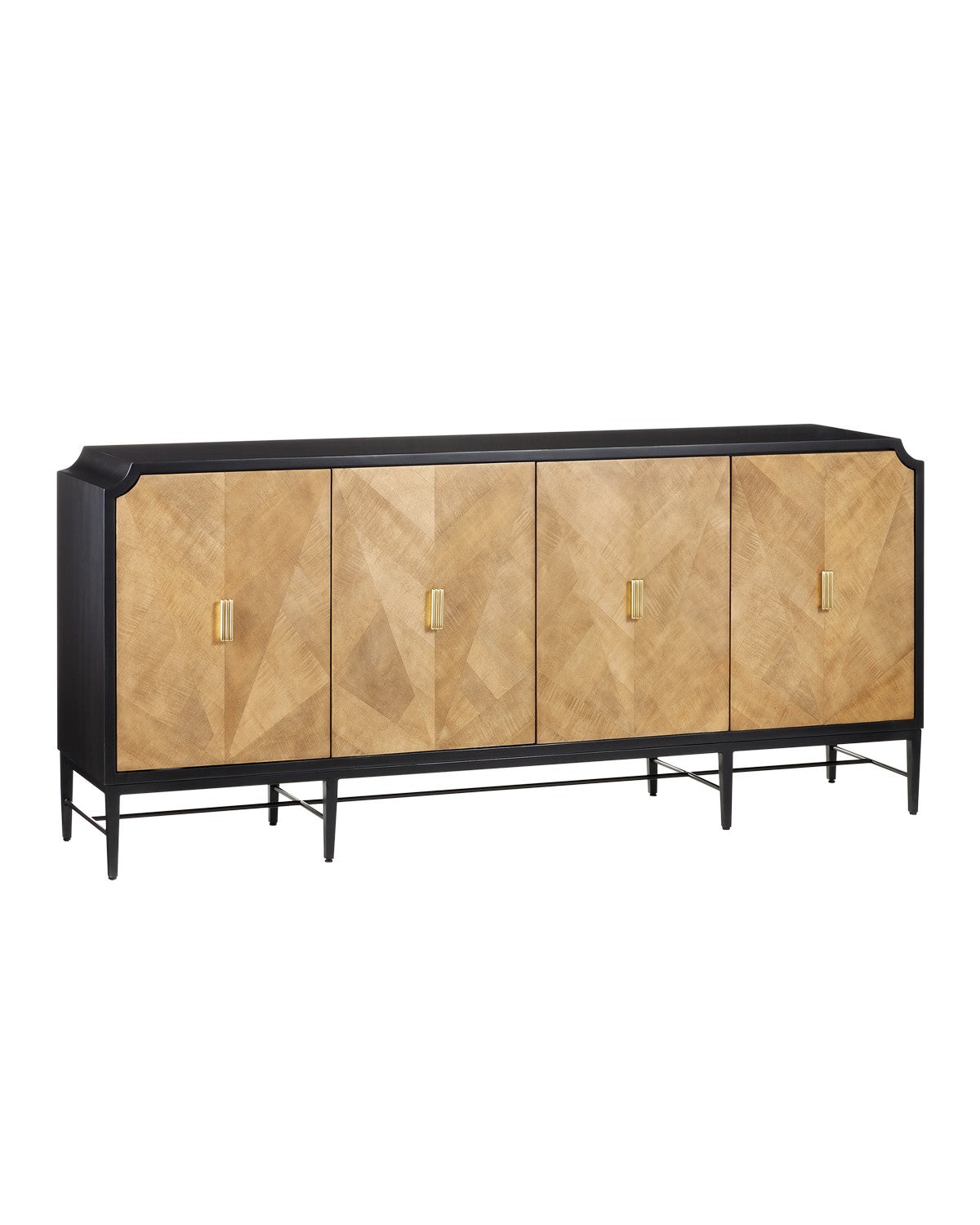 Currey and Company Credenza from the Kallista Collection collection in Taupe/Caviar Black/Polished Brass/Black finish