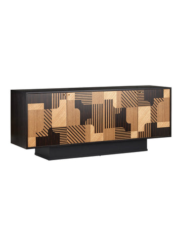 Currey and Company Credenza from the Memphis Collection collection in Natural/Espresso/Polished Brass finish