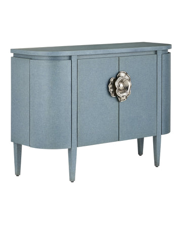 Currey and Company Cabinet from the Briallen Collection collection in Lacquered Blue Linen/Natural Oak/Polished Nickel finish
