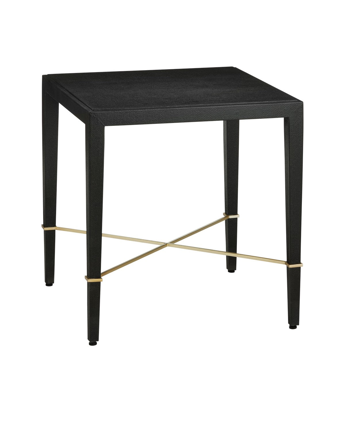 Currey and Company End Table from the Verona Collection collection in Black Lacquered Linen/Champagne finish