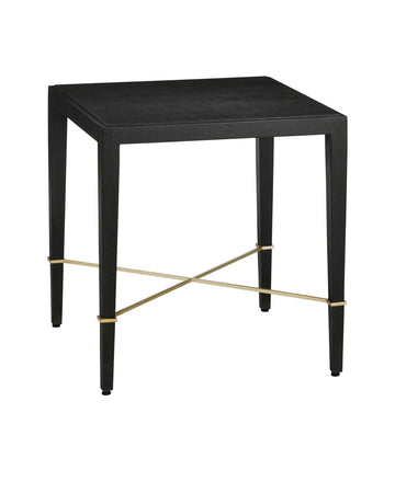 Currey and Company End Table from the Verona Collection collection in Black Lacquered Linen/Champagne finish