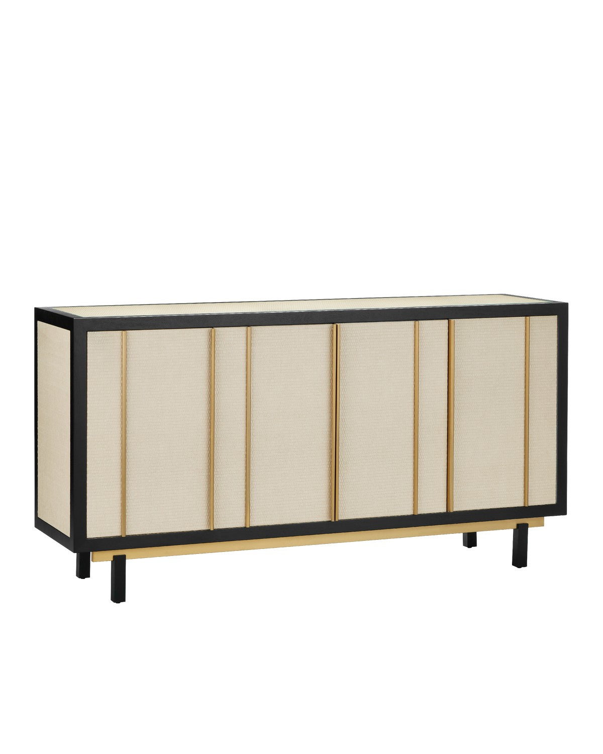 Currey and Company Credenza from the Deanna Collection collection in Ivory/Black/Satin Brass/Natural/Clear finish