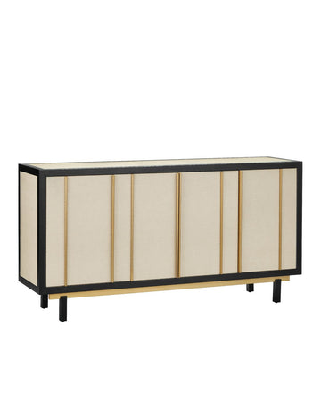 Currey and Company Credenza from the Deanna Collection collection in Ivory/Black/Satin Brass/Natural/Clear finish