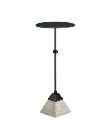 Currey and Company Accent Table in Satin Black/Polished Concrete/Clear finish