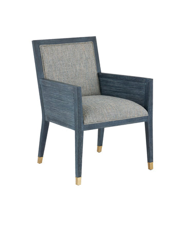 Currey and Company Armchair from the Santos Collection collection in Vintage Navy/Performance Barrett Dusk/Satin Brass finish