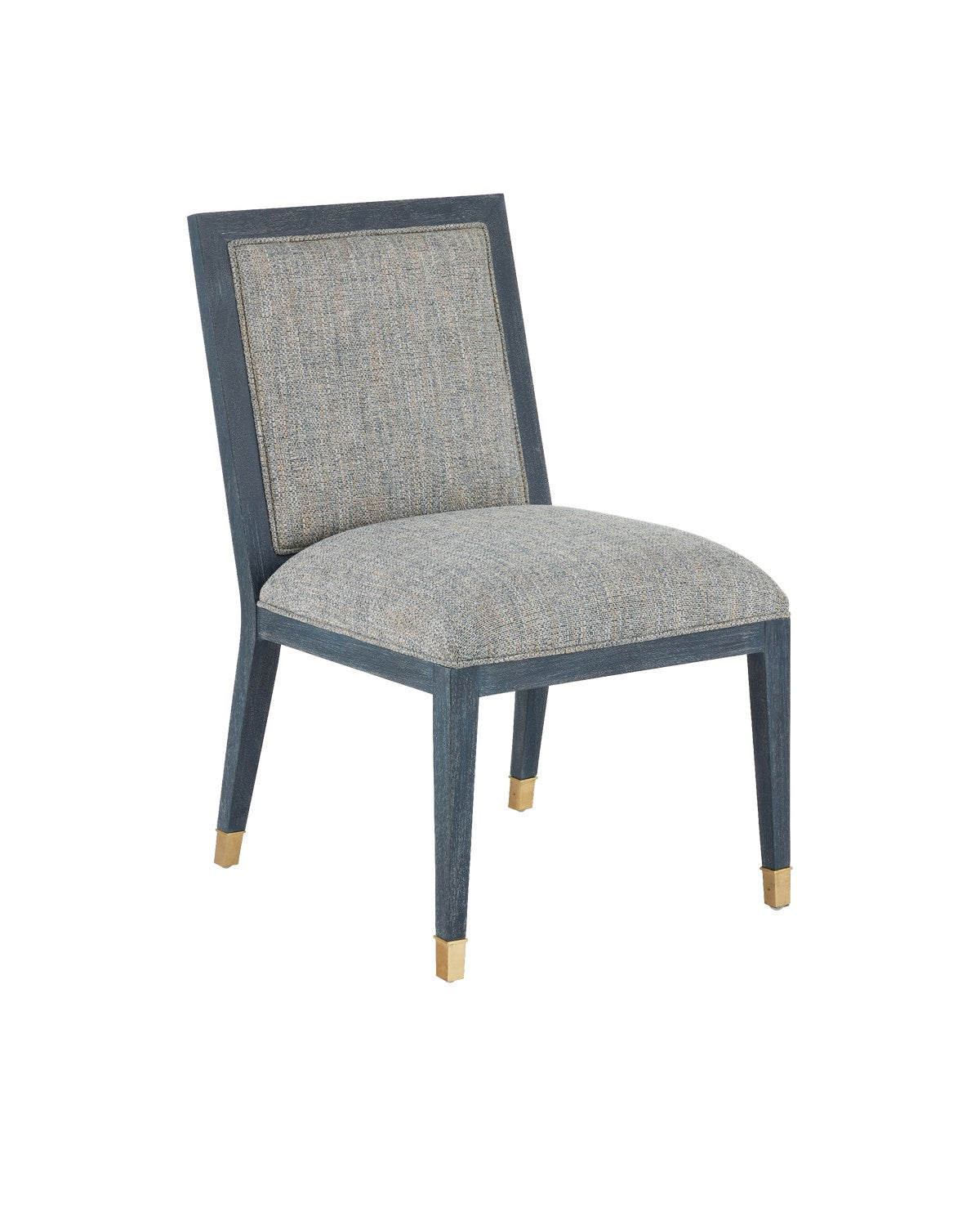 Currey and Company Side Chair from the Santos Collection collection in Vintage Navy/Performance Barrett Dusk/Satin Brass finish
