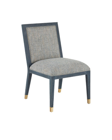 Currey and Company Side Chair from the Santos Collection collection in Vintage Navy/Performance Barrett Dusk/Satin Brass finish