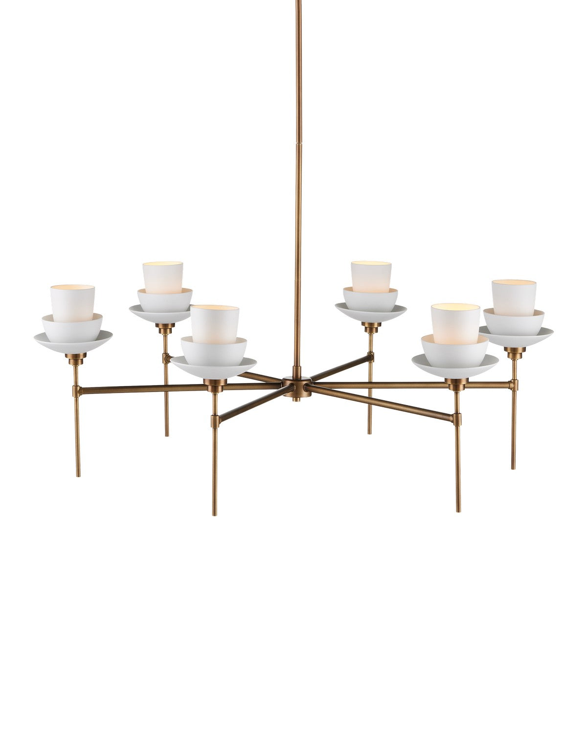 Currey and Company Six Light Chandelier from the Etiquette Collection collection in Antique Brass/White finish