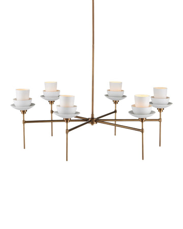 Currey and Company Six Light Chandelier from the Etiquette Collection collection in Antique Brass/White finish