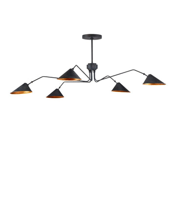 Currey and Company Five Light Chandelier from the Serpa Collection collection in French Black/Gold Leaf finish