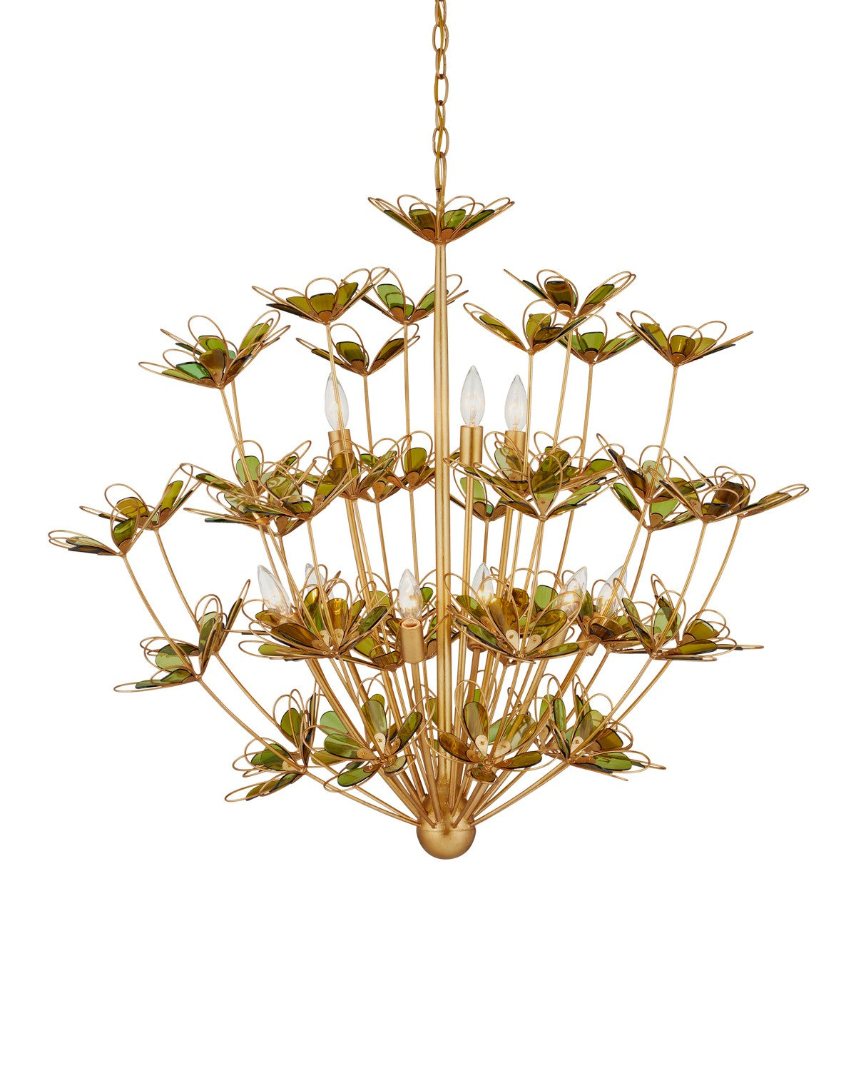 Currey and Company Nine Light Chandelier from the Midsummer Collection collection in Contemporary Gold Leaf/Contemporary Gold/Green finish