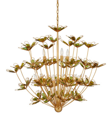 Currey and Company Nine Light Chandelier from the Midsummer Collection collection in Contemporary Gold Leaf/Contemporary Gold/Green finish