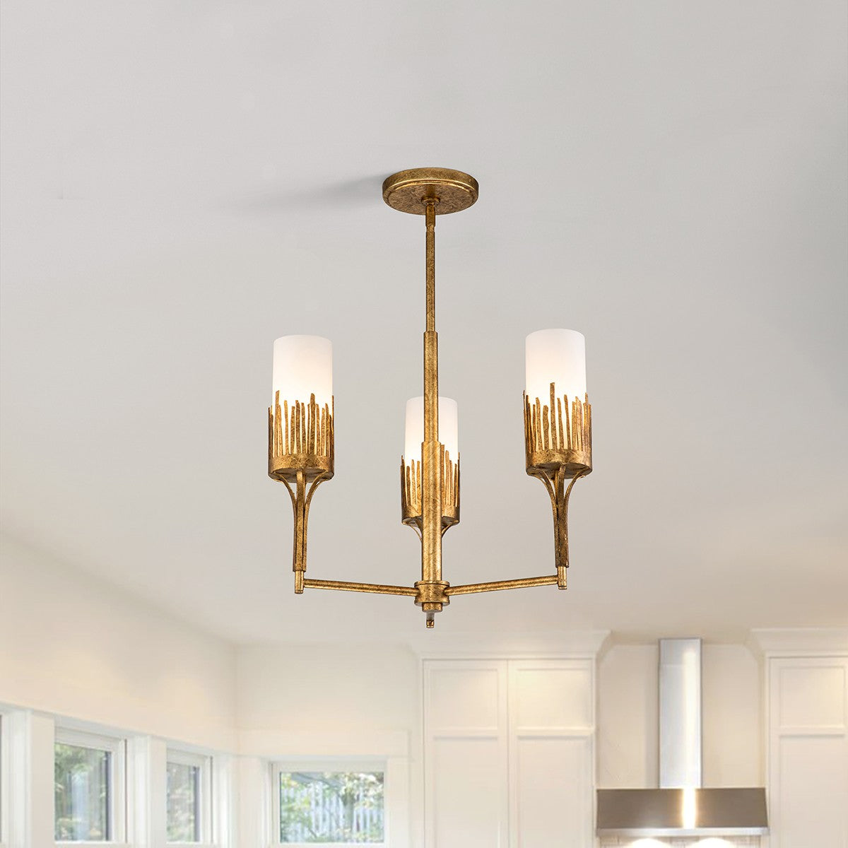 Lucas + McKearn Three Light Chandelier from the Sawgrass collection in Gold Leaf finish