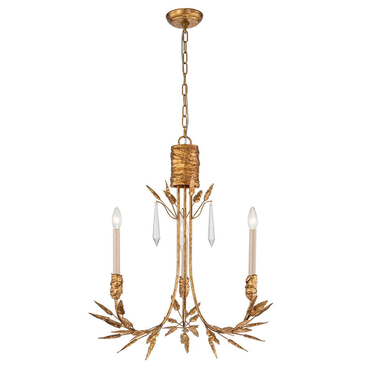 Lucas + McKearn Three Light Chandelier from the Palm d'Or collection in Gold finish
