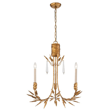 Lucas + McKearn Three Light Chandelier from the Palm d'Or collection in Gold finish