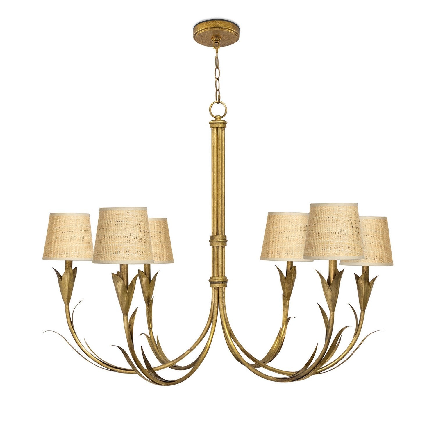 Regina Andrew Six Light Chandelier from the River Reed collection in Antique Gold Leaf finish