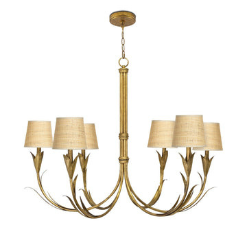 Regina Andrew Six Light Chandelier from the River Reed collection in Antique Gold Leaf finish