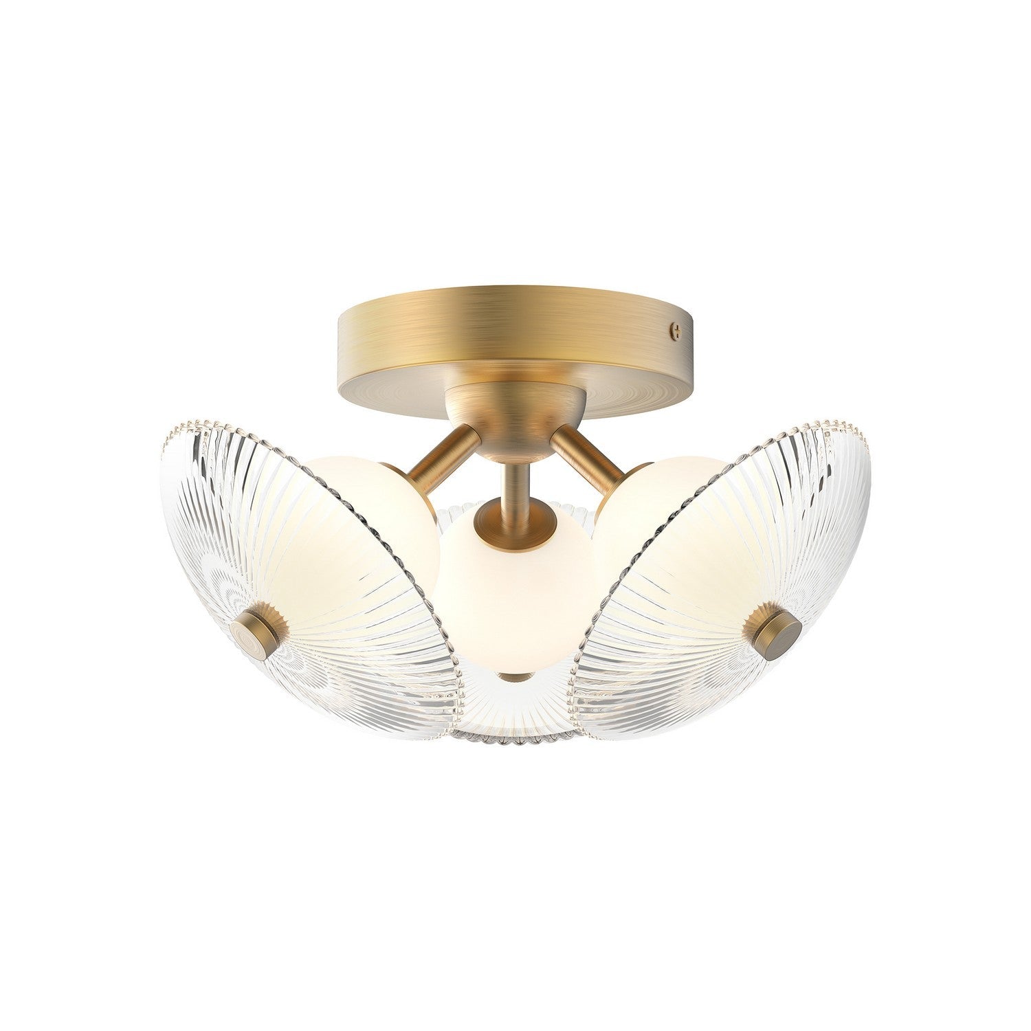 Alora LED Flush Mount from the Hera collection in Brushed Gold/Clear Ribbed Glass finish