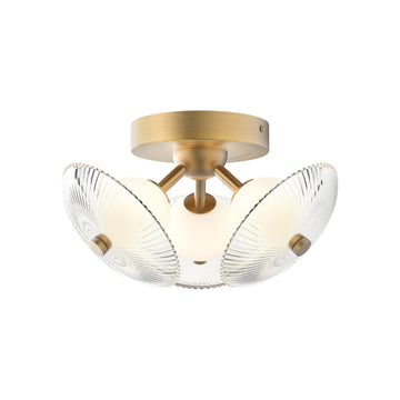Alora LED Flush Mount from the Hera collection in Brushed Gold/Clear Ribbed Glass finish