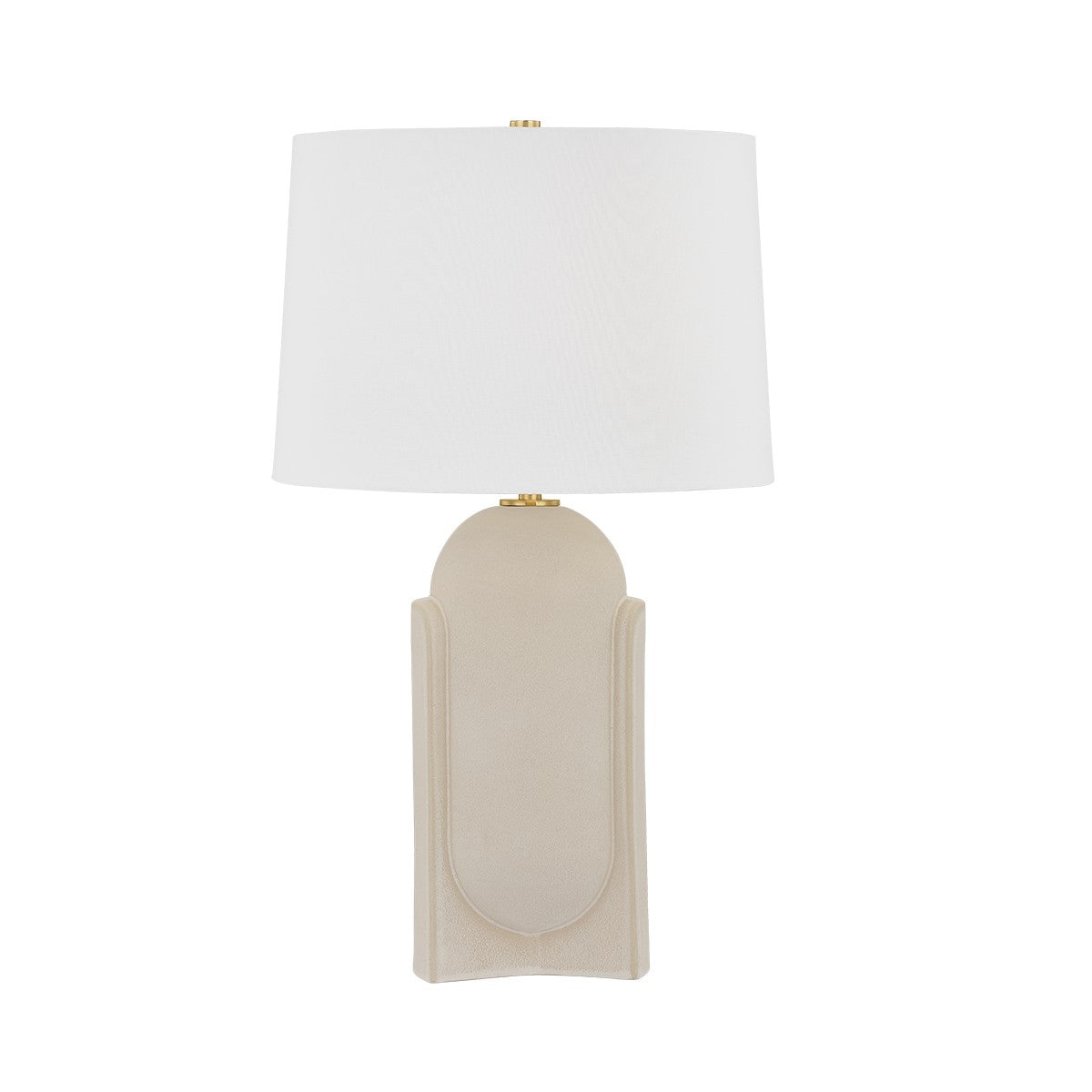 Hudson Valley One Light Table Lamp from the Leeston collection in Aged Brass/Ceramic Moonstone Sand finish