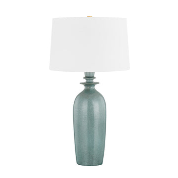 Hudson Valley One Light Table Lamp from the Bellmawr collection in Aged Brass/Ceramic Reactive Palladian finish