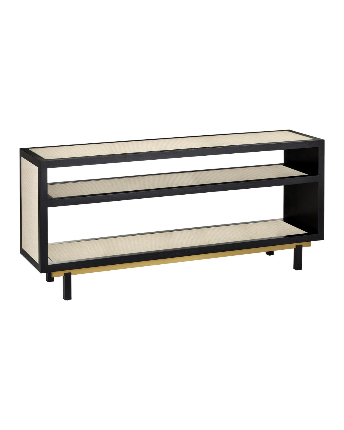 Currey and Company Console Table from the Deanna Collection collection in Ivory / Black / Brushed Brass / Clear finish