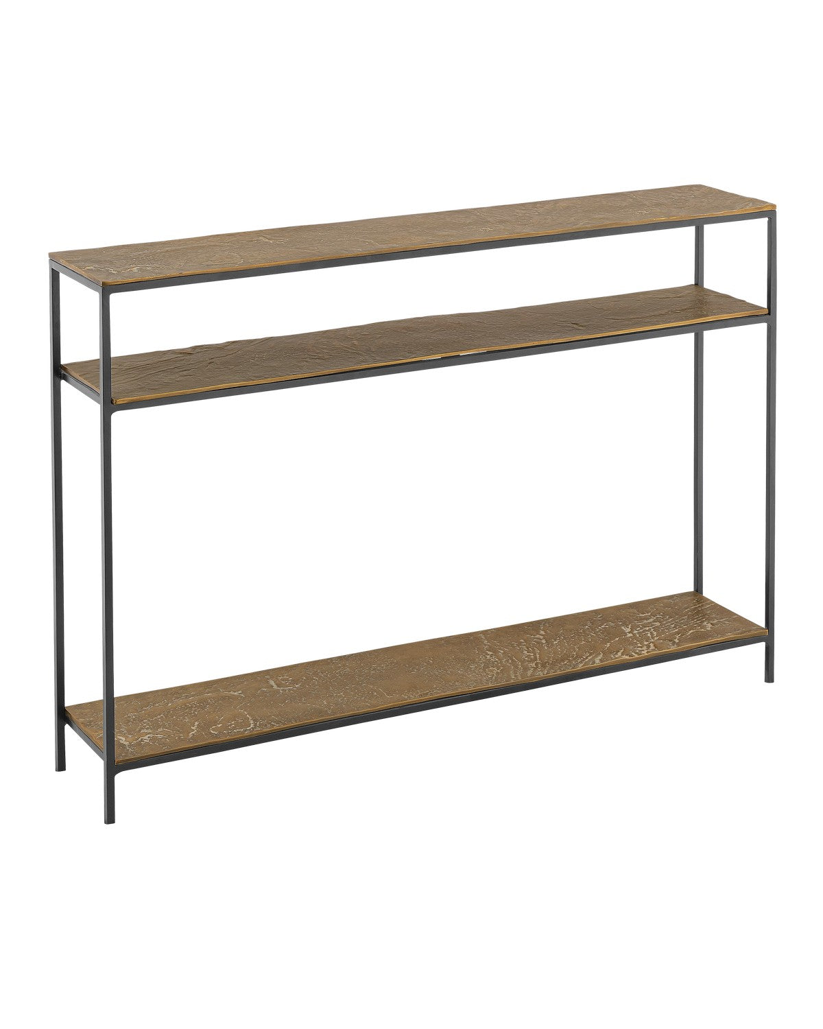 Currey and Company Console Table in Antique Brass / Black finish