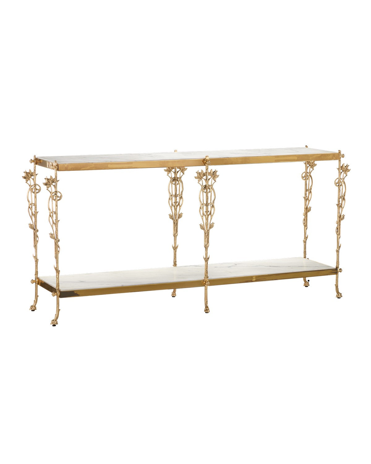 Currey and Company Console Table from the Fiore Collection collection in Polished Brass / Natural finish