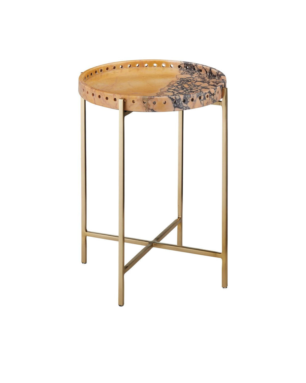 Currey and Company Accent Table from the Freya Collection collection in Natural / Antique Brass finish