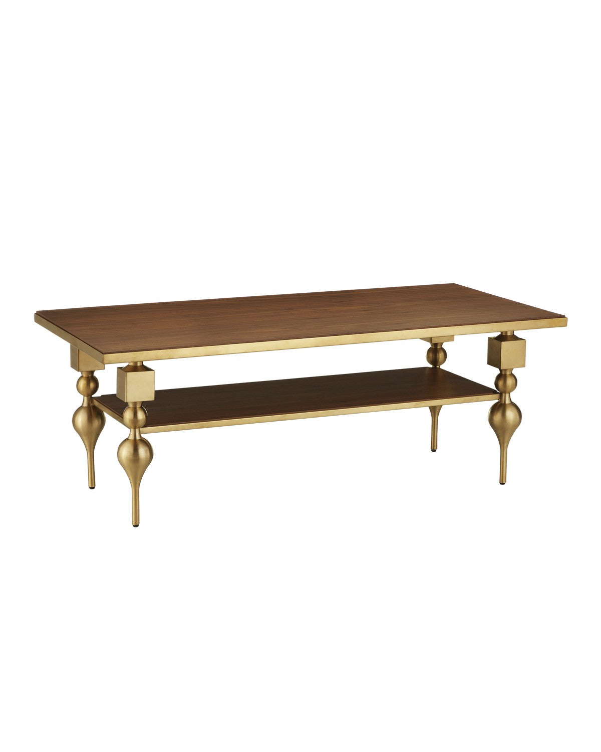 Currey and Company Cocktail Table from the Maeve Collection collection in Brushed Brass / Walnut finish