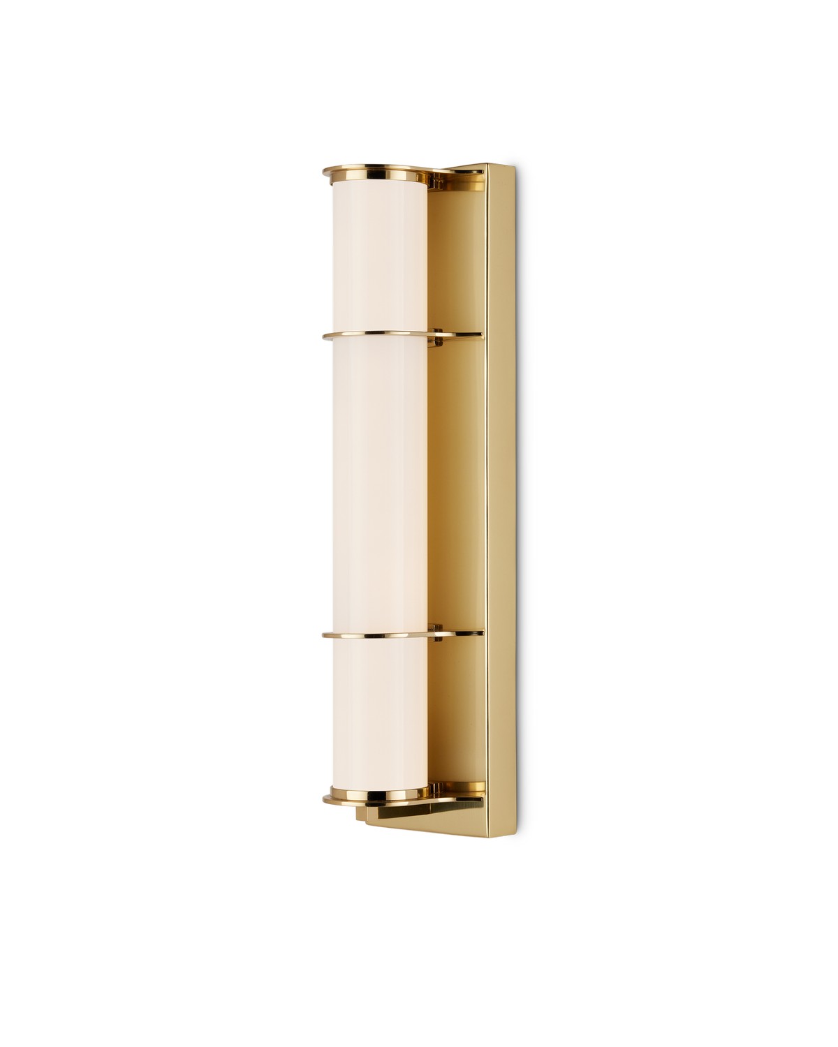 Currey and Company One Light Bath Wall Sconce from the Blaine Collection collection in Polished Brass / White finish