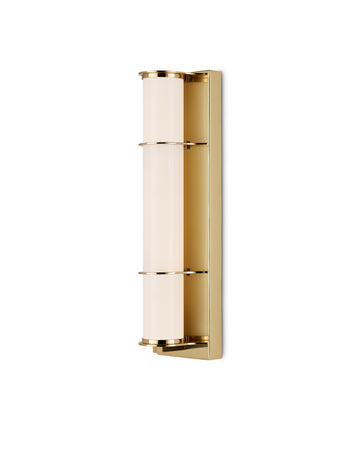 Currey and Company One Light Bath Wall Sconce from the Blaine Collection collection in Polished Brass / White finish