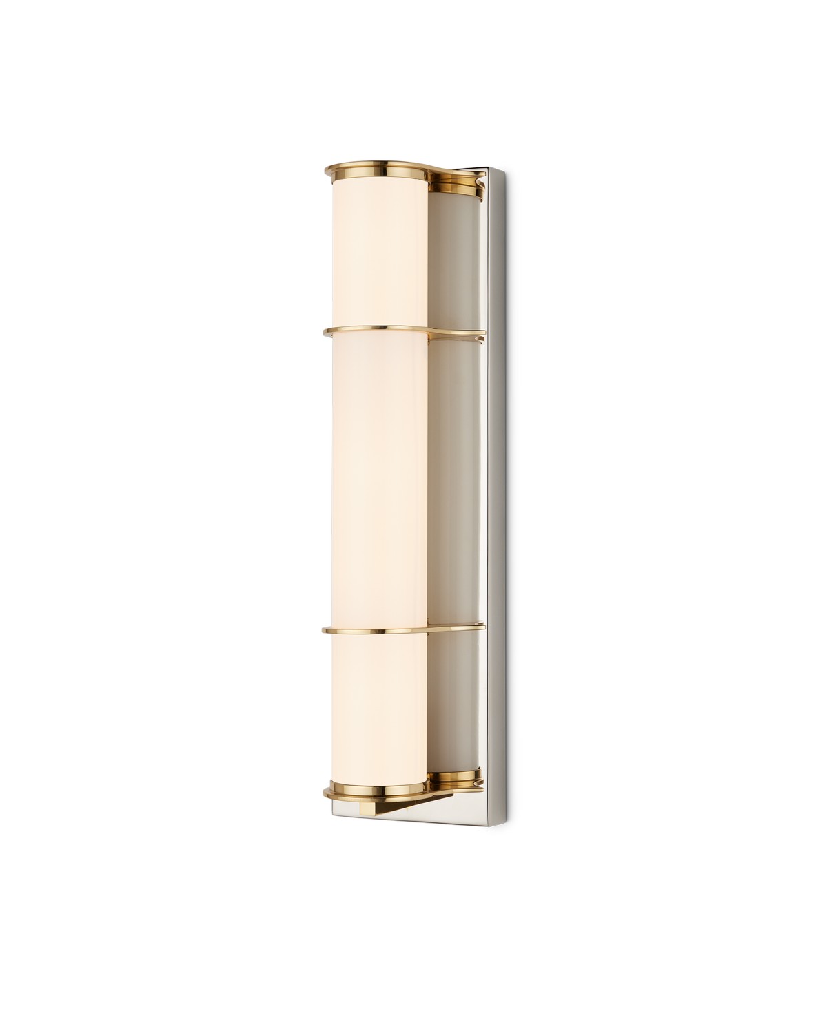 Currey and Company One Light Bath Wall Sconce from the Blaine Collection collection in Polished Nickel / Polished Brass / White finish