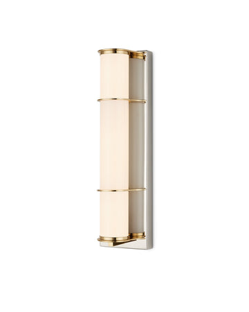Currey and Company One Light Bath Wall Sconce from the Blaine Collection collection in Polished Nickel / Polished Brass / White finish