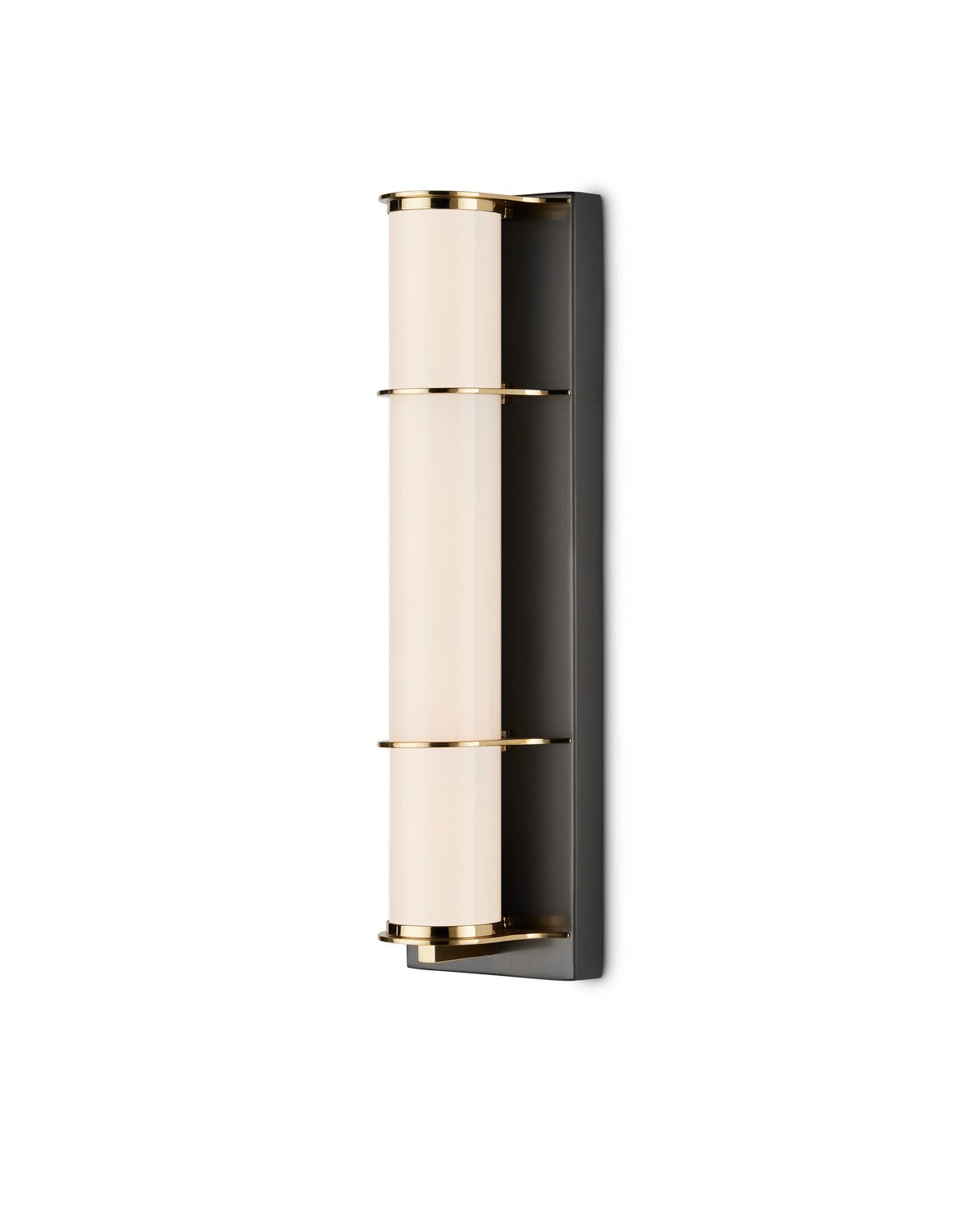 Currey and Company One Light Bath Wall Sconce from the Blaine Collection collection in Oil Rubbed Bronze / Polished Brass / White finish