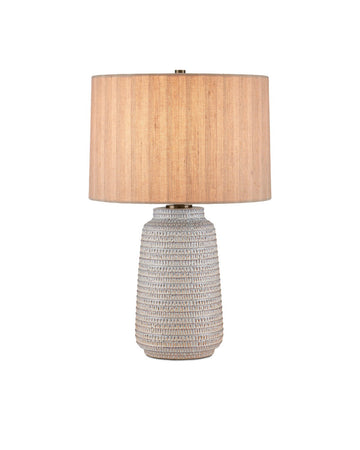 Currey and Company One Light Table Lamp in Off-White / Light Brown / Antique Brass finish