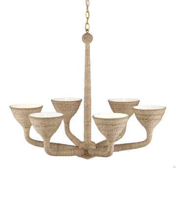 Currey and Company Six Light Chandelier in Natural / Contemporary Gold / Sugar White finish