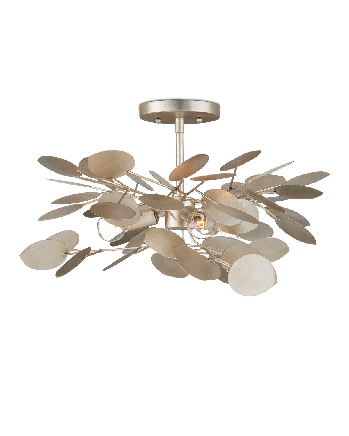 Currey and Company Three Light Semi-Flush Mount from the Lunaria Collection collection in Contemporary Silver Leaf finish