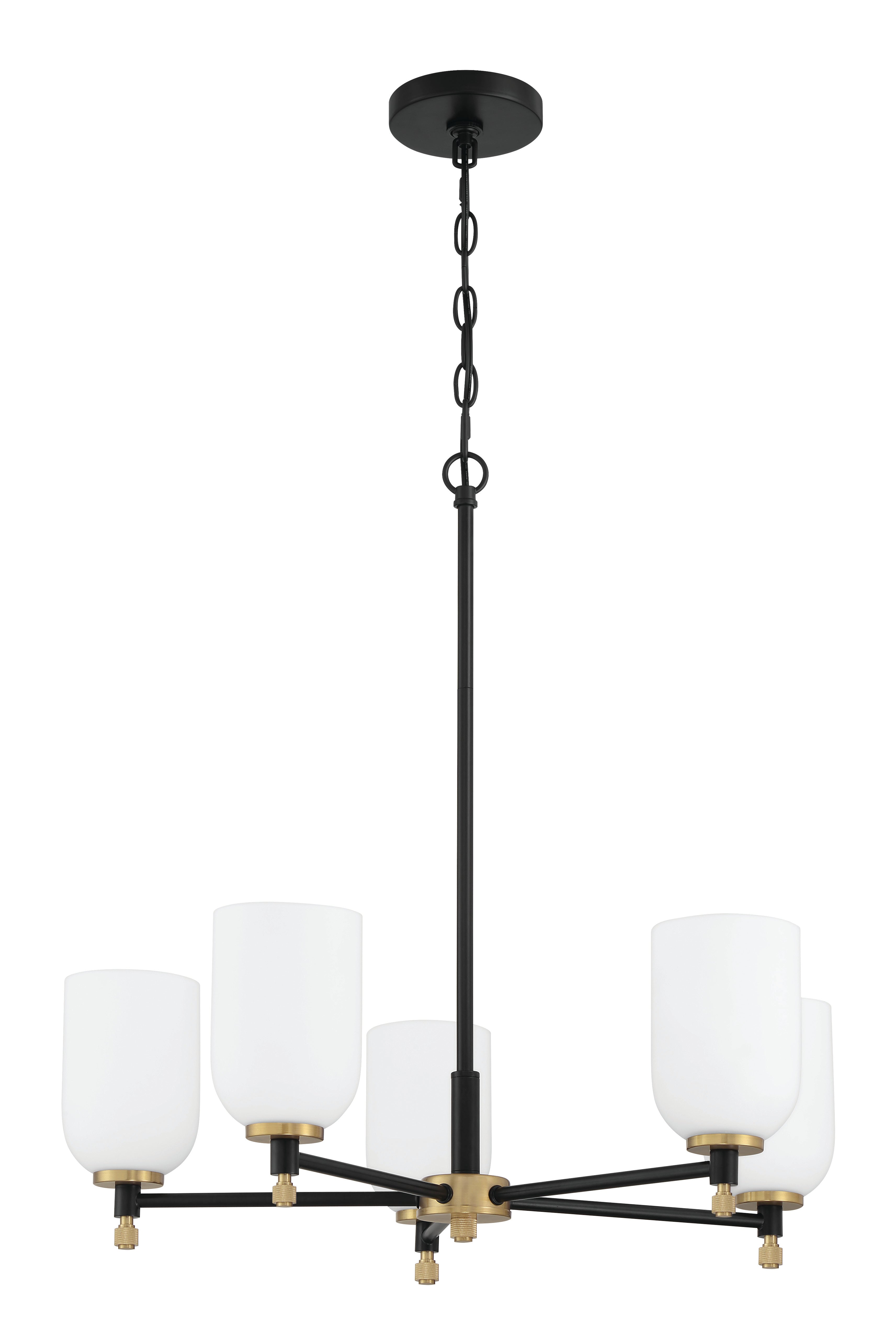 Craftmade Five Light Chandelier from the Council collection in Flat Black/Satin Brass finish