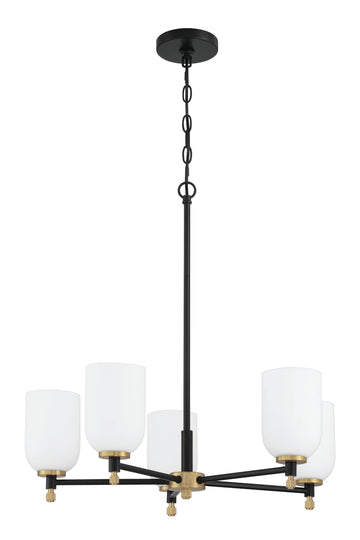 Craftmade Five Light Chandelier from the Council collection in Flat Black/Satin Brass finish