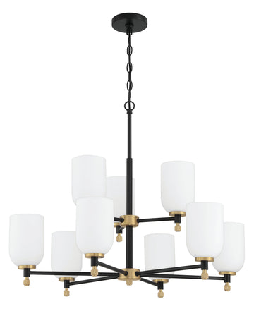 Craftmade Nine Light Chandelier from the Council collection in Flat Black/Satin Brass finish