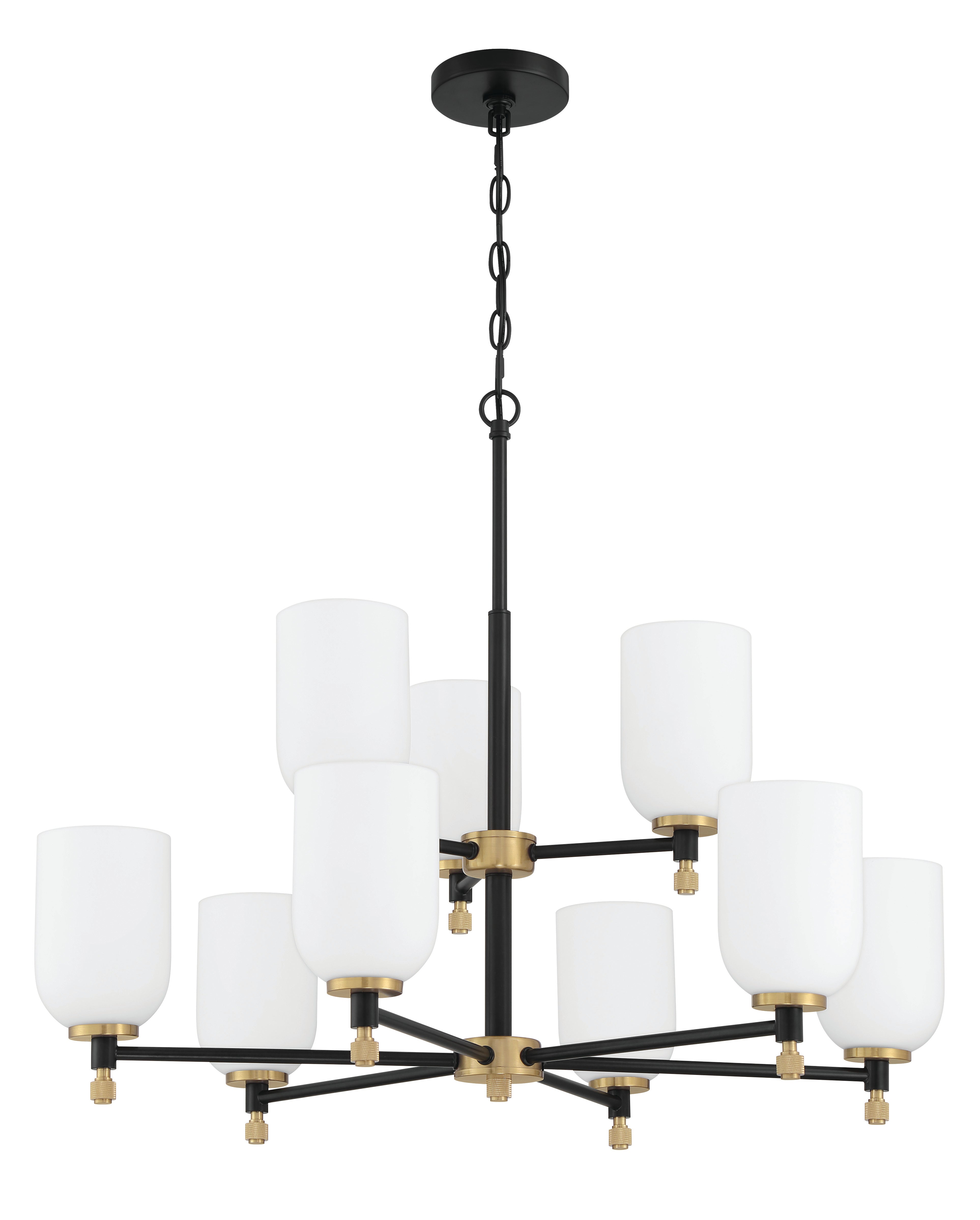 Craftmade Nine Light Chandelier from the Council collection in Flat Black/Satin Brass finish