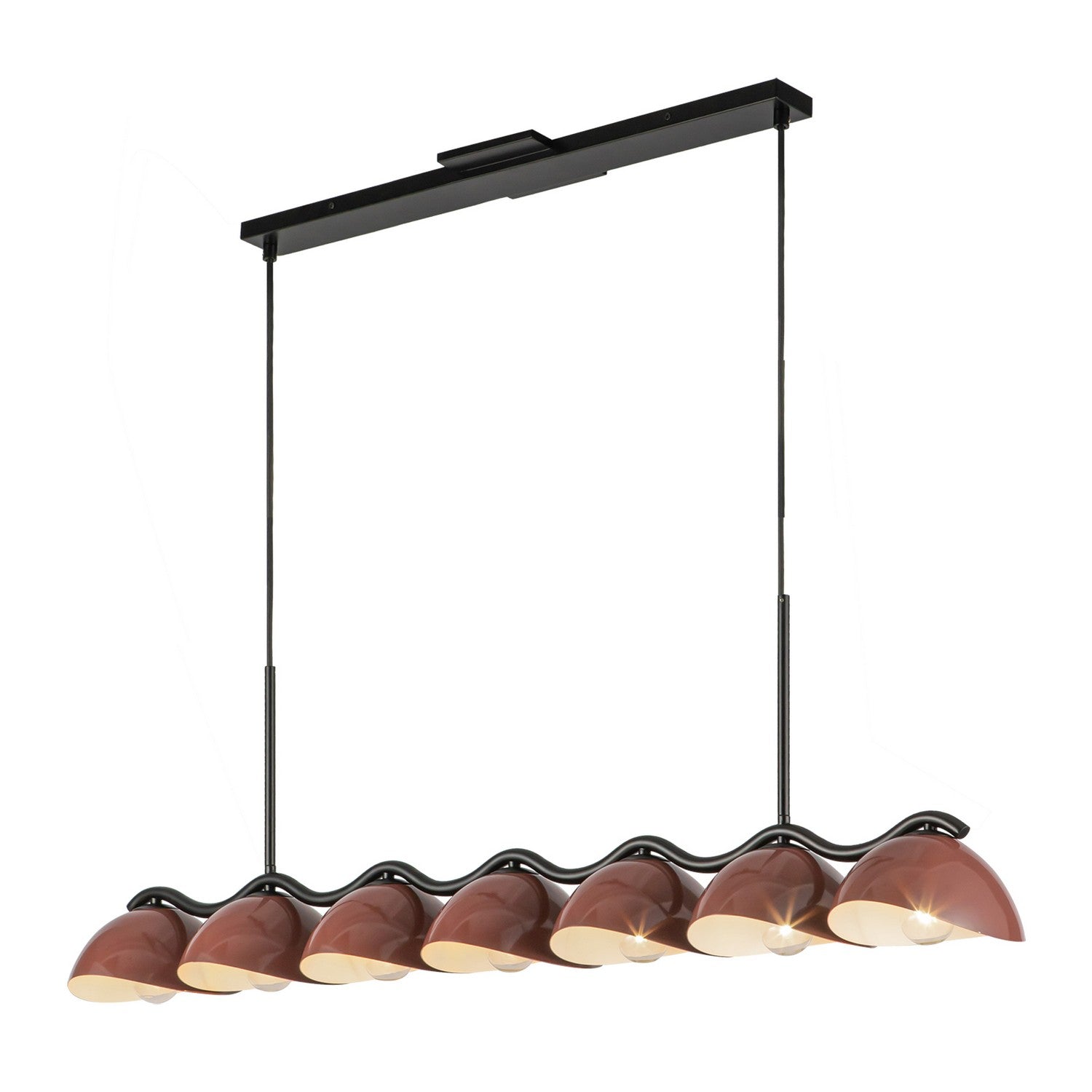 Kuzco Lighting Seven Light Linear Pendant from the Atlas collection in Black/Burgundy finish