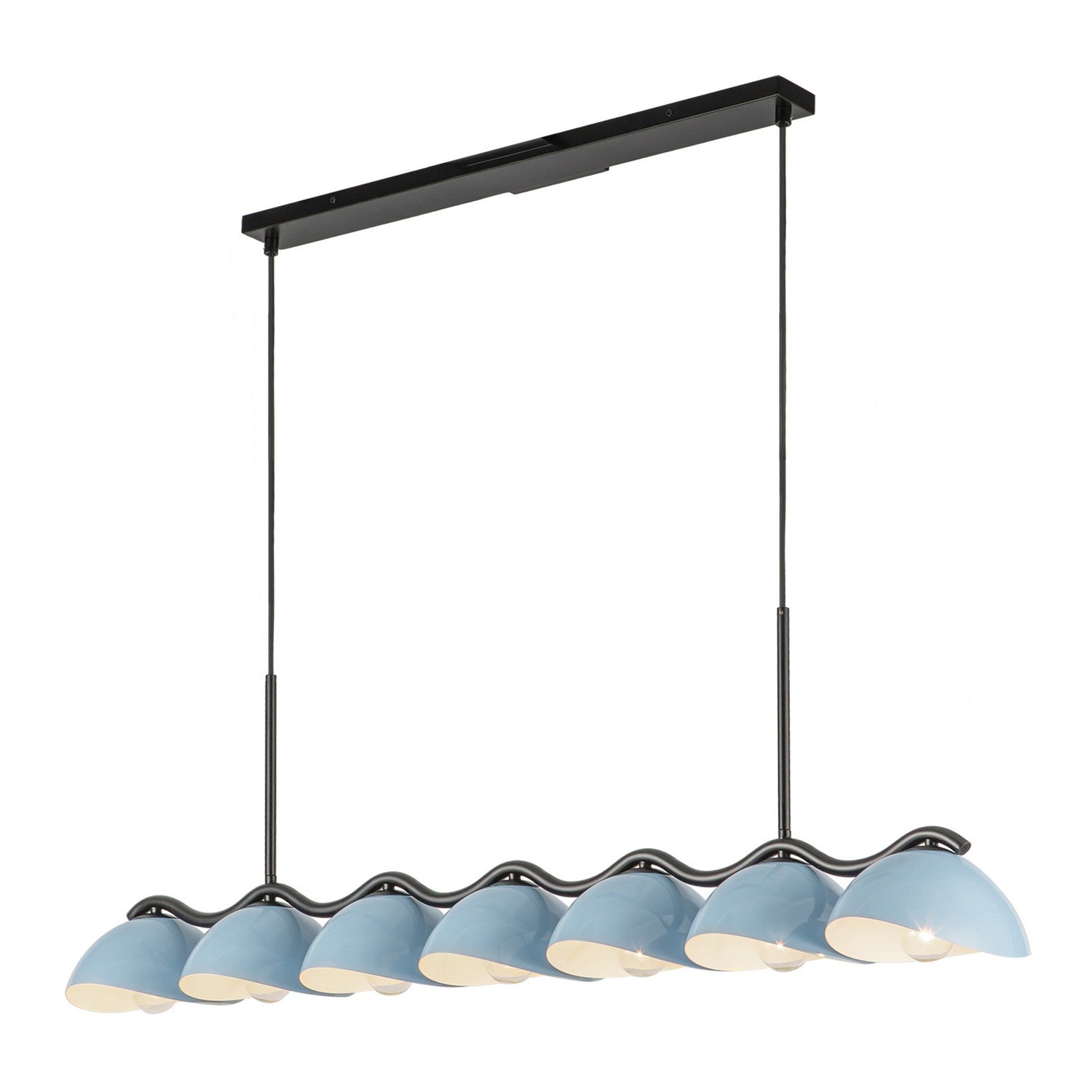 Kuzco Lighting Seven Light Linear Pendant from the Atlas collection in Black/Cerulean finish