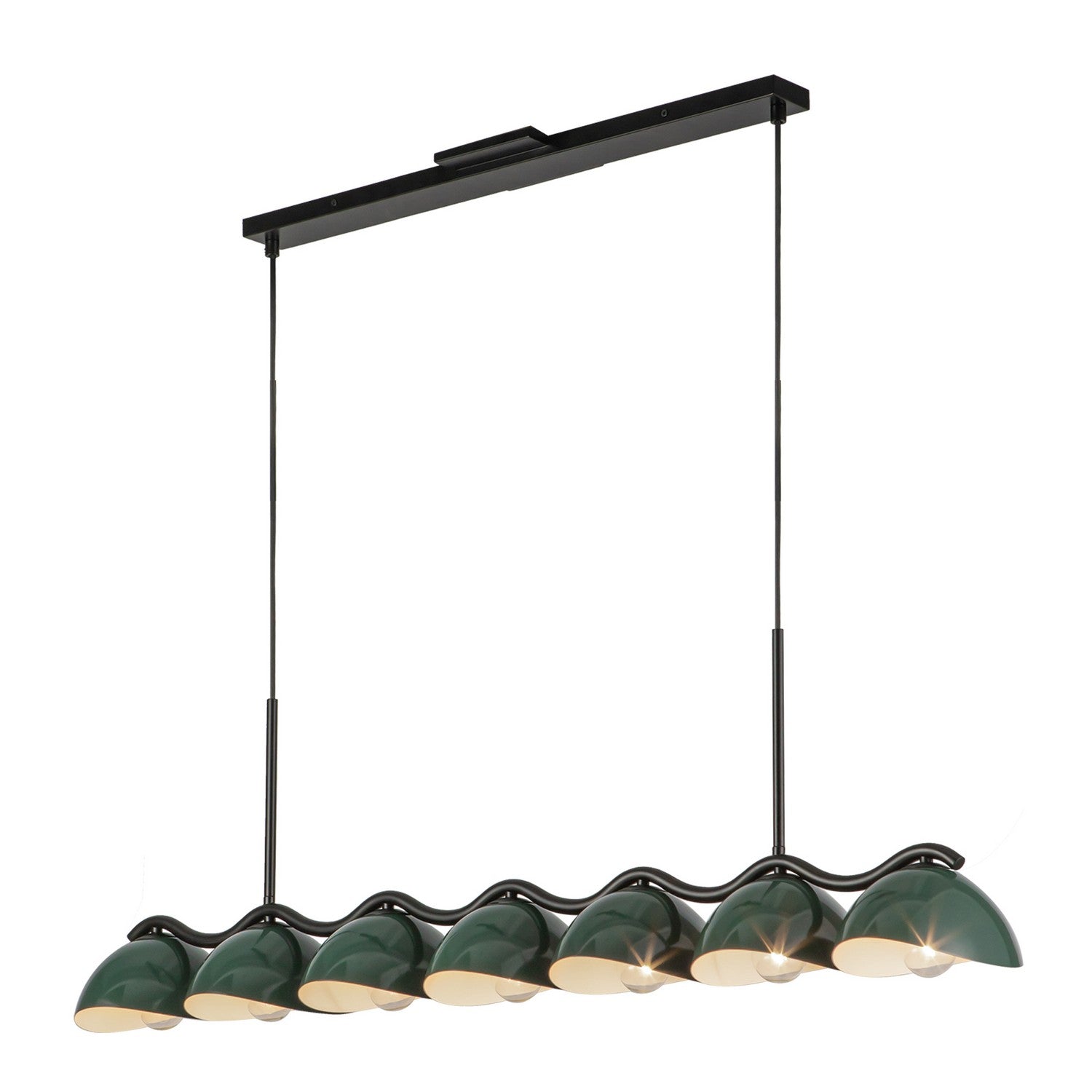 Kuzco Lighting Seven Light Linear Pendant from the Atlas collection in Black/Pine Green finish