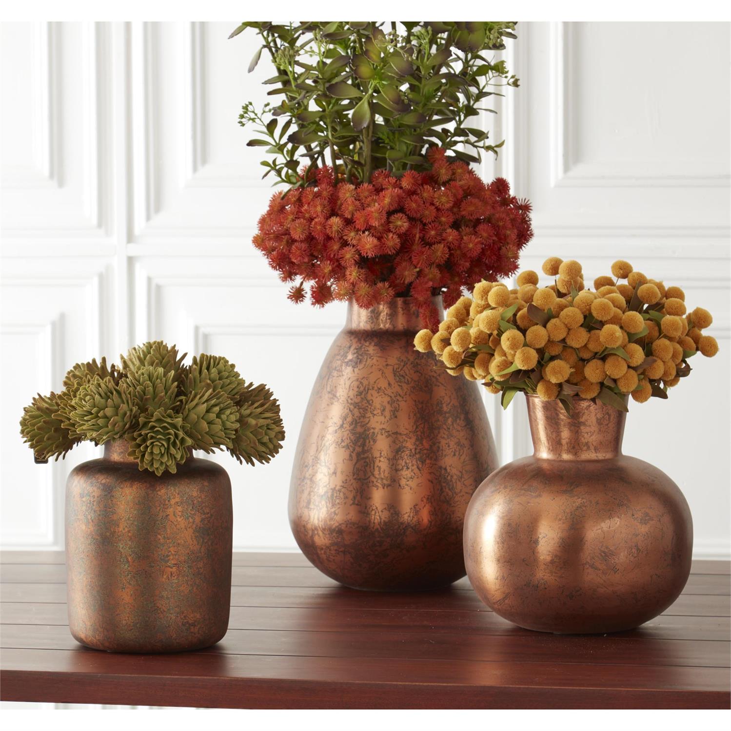 Design Shop Set of 3 Copper Distressed Metal Vases