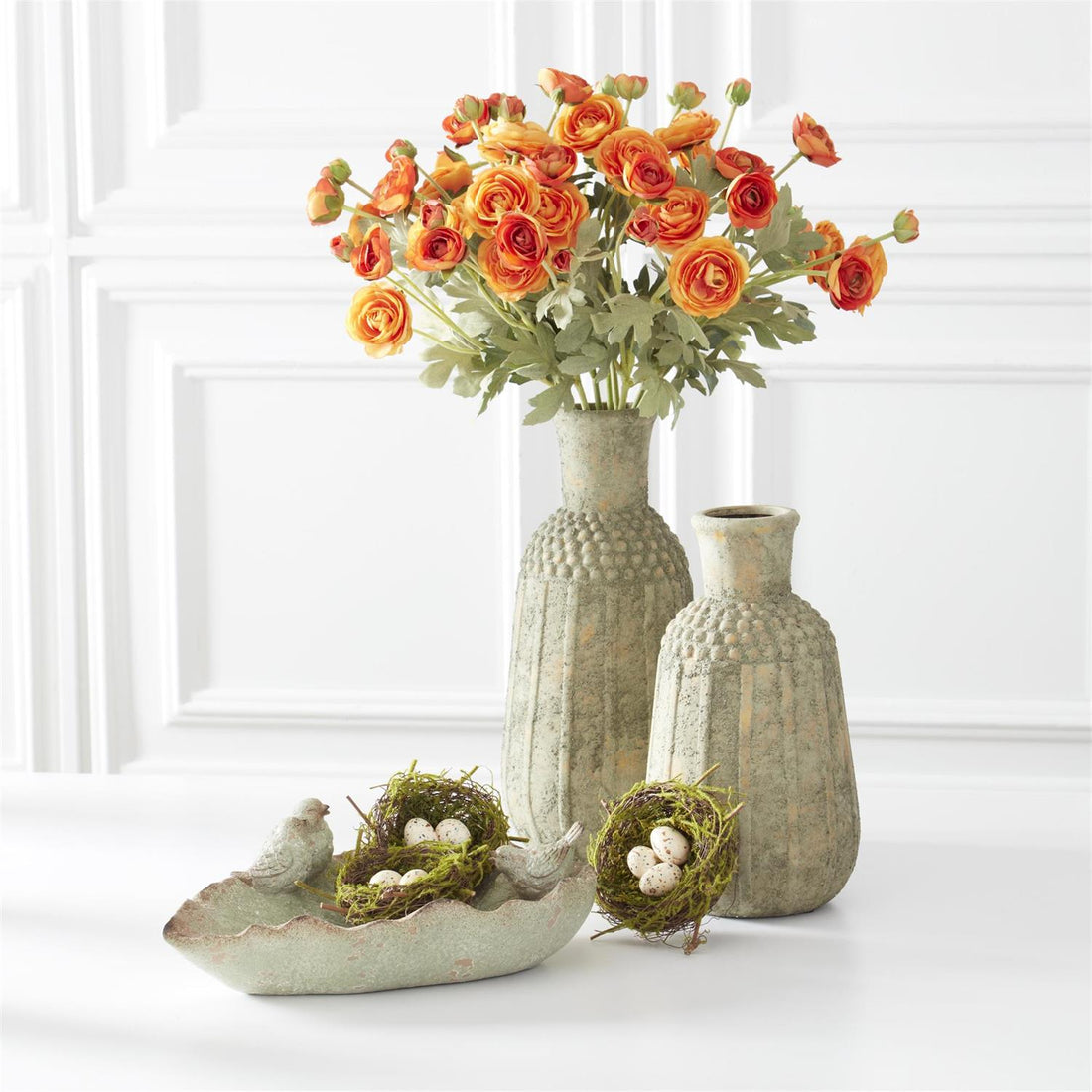 Design Shop Set of 2 Distressed Light Yellow Raised Dot Vases