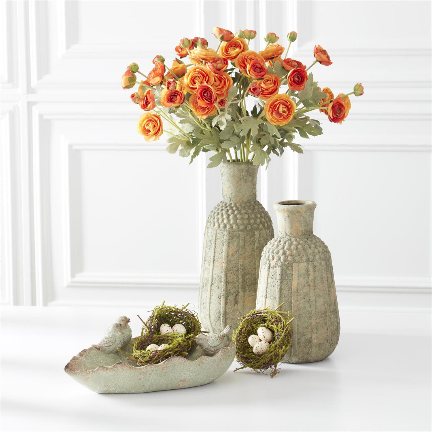 Design Shop Set of 2 Distressed Light Yellow Raised Dot Vases