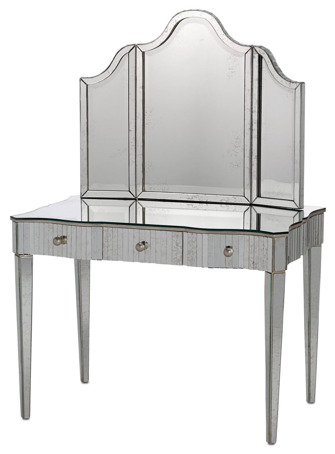 Currey and Company Vanity Table from the Gilda Collection collection in Granello Silver Leaf/Antique Mirror finish